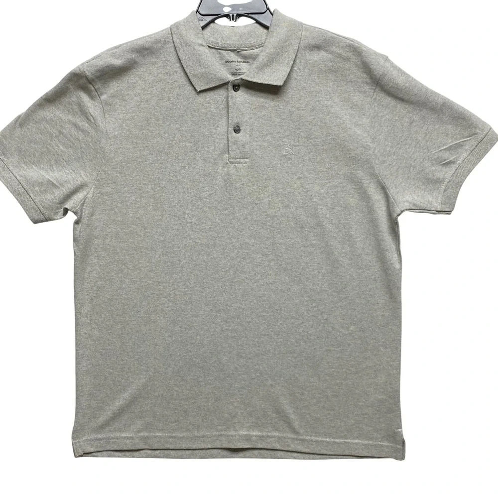 Banana Republic Mens‎ Pique Polo Shirt Gray Organic Cotton Short Sleeve  L NEW